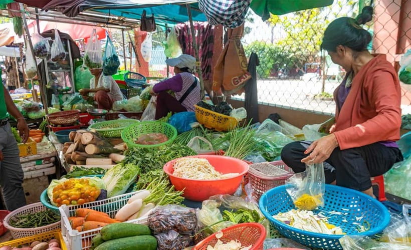 Phnom Penh Haft Day Tour to Silk Island by Tuk Tuk - A local market and food stops